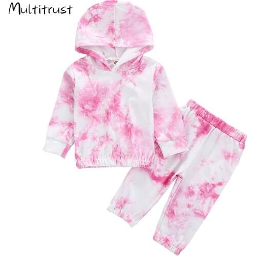 Casual Baby Girls Clothes Set Tie Dye Print Infant Long Sleeve Hoodies Sweatshirts Tops Pants Toddler Girls Clothing