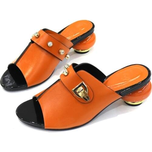 Wonderful orange women shaped heel shoes with crystal decoration african pumps for dress CR2118,heel 6.5CM