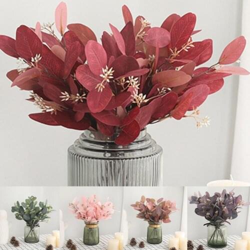 Artificial Leaves Branch Retro Green Silk Eucalyptus Leaf for Home Decor Wedding Plants Faux Fabric Foliage Room Decoration 39CM