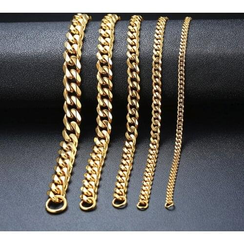 Modyle New Punk Vintage Curb Chain Bracelet Fashion Black Gold Silver Color Stainless Steel Bangles Bracelet for Men Woman