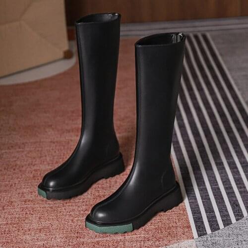 Green Soled long tube knight riding boots women 2021 round toe thick heels zip chelsea botas stovepipe knee-high bottine femme