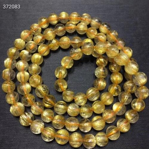 6mm Genuine Natural Gold Rutilated Quartz Woman Men Titanium Bracelet 3 Laps Clear Round Beads Jewelry Brazil AAAAAA