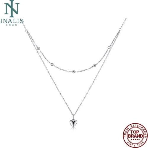 INALIS Authentic 925 Sterling Silver Necklace For Women Exquisite Heart Pendant Necklaces Multilayers Pretty Chains Fine Jewelry