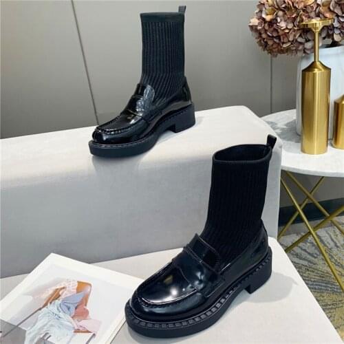 Winter womens high-heeled short boots round toe thick-soled thick-heeled high-heeled short boots casual socks short boots