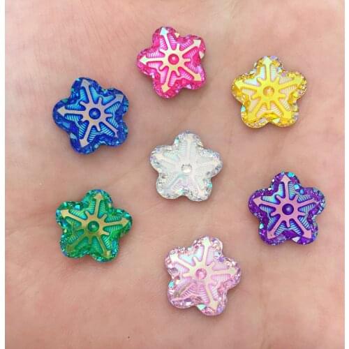 100pcs mix AB resin 14mm Flower snow gem Flat back rhinestone appliques DIY Wedding scrapbook ornament craft F571