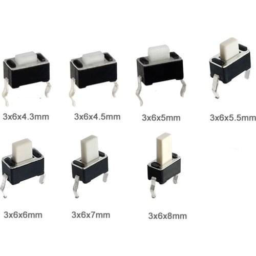 200pcs/lot 3*6*4.3/4.5/5/5.5/6/7/8mm DIP Push Button Switch 3x6 Tact Switch for LED Display White Color