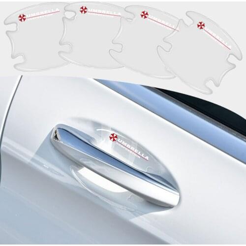 4pcs Car Door Handle Transparent Decorative Protection Sticker Goods For Umbrella Corporation Logo Automobiles Car Accessories