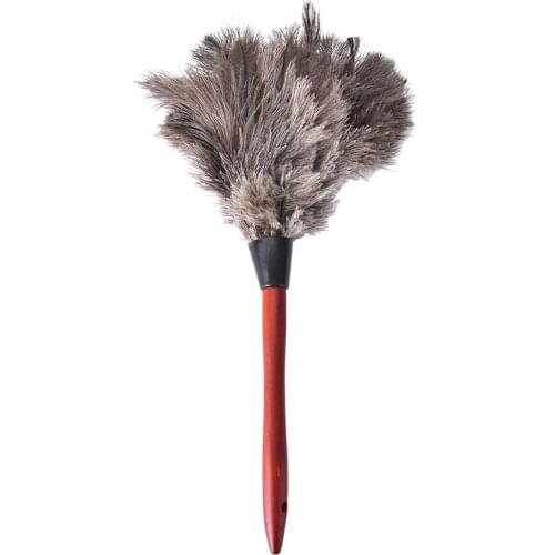 55cm Ostrich Feather Duster Brush Wood Handle Anti-static Natural Grey Fur Home