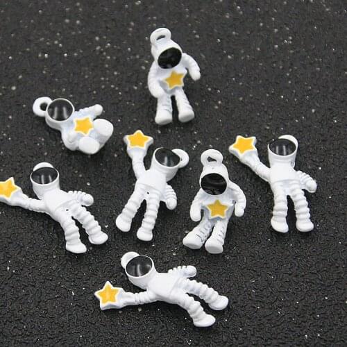 8pcs 2 Style 2 Size White Charms Yellow Alien Astronaut Pendants For Metal Alloy DIY Jewelry Making Handmade Find