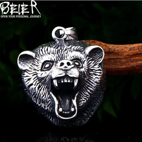 BEIER 316L stainless steel Viking Bearhead Mens Pendant Necklace Classic Animal Party High Quality Jewellery LLLHP149P