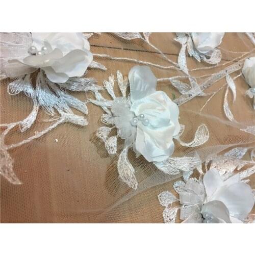 White Lovely beaded African french lace floral tulle french Swiss lace fabric with lots of stones 5 yards high quality
