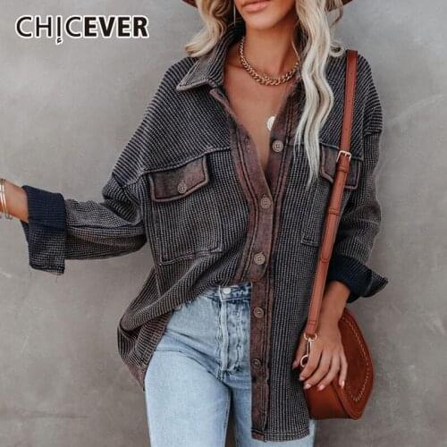 CHICEVER Casual Single Breasted Jacket For Women Lapel Collar Long Sleeve Loose Coats Female Korean Fashion Clothing 2021 Style
