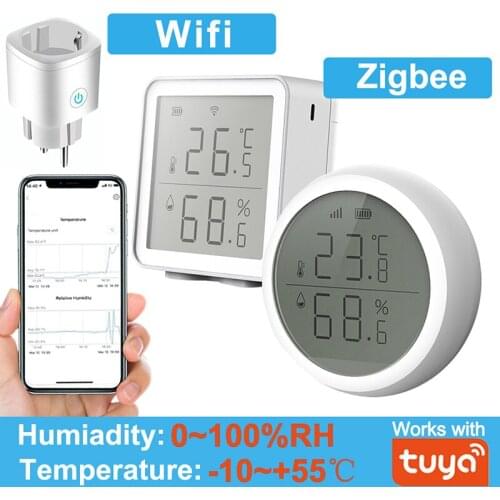 Working With Tuya Smart Life/Alexa Google Home WiFi/ZigBee Temperature And Humidity Sensor With LCD Screen Display EU 16A Plug
