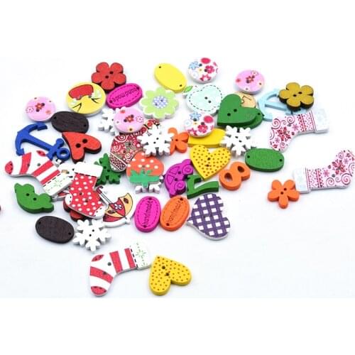 50pcs/lot Wood Sewing Button Scrapbooking Multi Shape Craft Garment Clothes DIY Supply 2 Holes Pattern Random Buttons 5-30mm