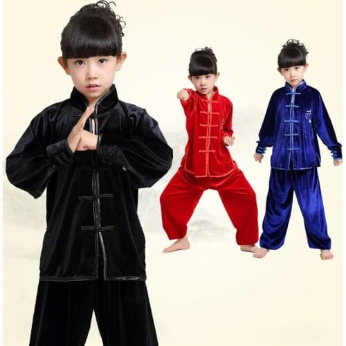 Children Boy Girl Velvet Thick Chinese Traditional Wushu Costume Kimono Clothing Kung Fu Suit Tai Chi Martial Art Uniform