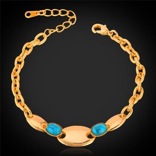 Kpop Indian chain bracelet Turkish Jewelry Blue Stone Bracelets yellow Gold Color Chain Bracelet Jewelry Gift For Woman H967