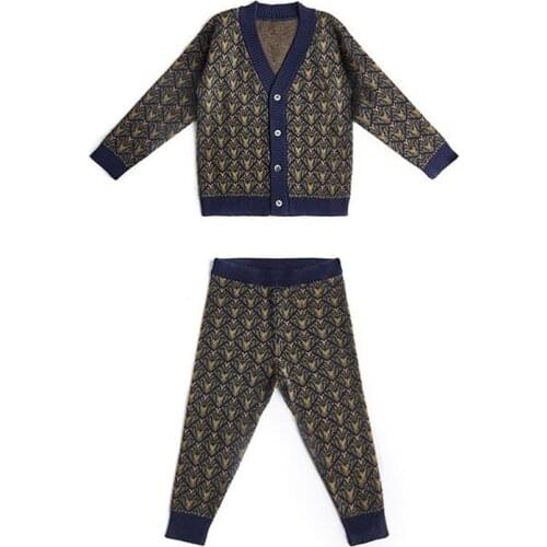 INS Autumn and Winter Childrens Sweater Set Boys and Girls Retro Ceiling Sweater Cardigan English Wool Pants Baby Knit Sweater