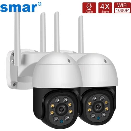 Smar 2PCS/LOT WIFI IP Camera 1080P Speed Dome AI Security Camera Wireless Onvif Audio Outdoor Waterproof Color Night Vision