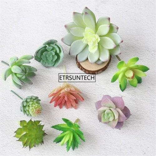 100pcs Artificial Plants with Pot Simulation Succulents Mini Bonsai Potted Placed Green Fake Plants Table Decoration