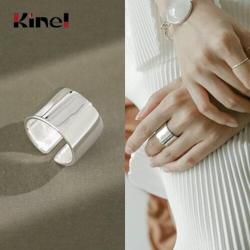 Kinel 925 Sterling Silver Rings for Ladies Minimalism Glossy Open Ring Wide Simple Finger Ring Silver 925 Woman Jewelry