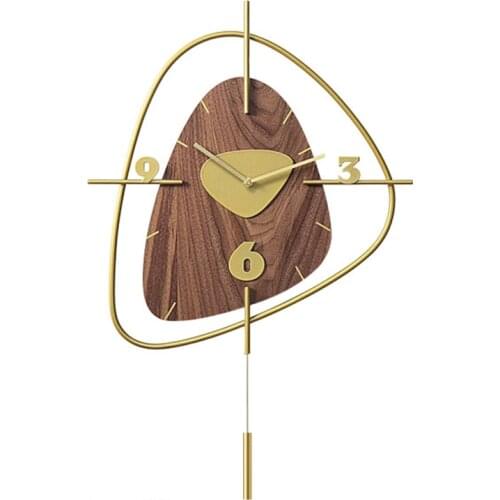 Pendulum Clock Wall New Classical Wooden Loudspeaker Mute Wall Watch Golden Luxury Vintage Large Reloj Pared Home Decor E5ZB