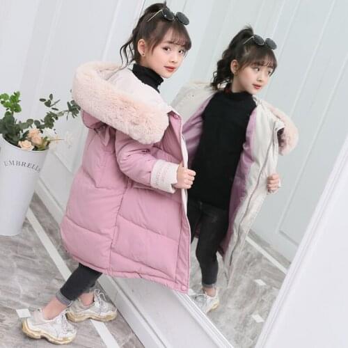 Fashion Long Hooded Jacket For Girl Outerwear 2020 Girly coat Warm winter Artificial Fur 4-12 Years old Girly Clothes