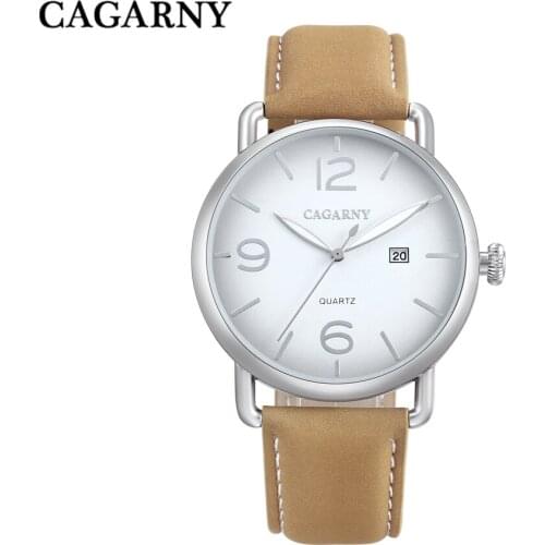 Fashion Mens Wrist Watches Cagarny Brand Genuine Leather Quartz Men Watch Casual Sport Clock Male Waterproof Relogio Masculino