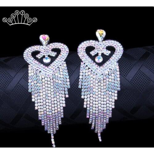 Fashion Crystal Rhinestone Long Tassel Drop Earrings for Women Gold Silver Color Bride Earrings wedding Jewelry Accessories