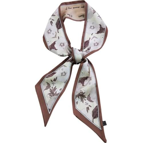 MoriBty Skinny Women Silk Scarf Neck Wraps Long Floral Hair Ribbon Headbands Foulard Femme Vintage Bandana Neckerchiecf Bag Ties