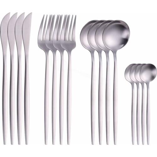 Stainless Steel Cutlery Set Kitchen Tableware Forks Spoons Knives Dinner Set Complete 16pcs Silverware Matte Dinnerware Set