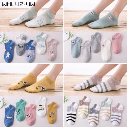 5 Pairs Cotton Ankle Socks Woman Girl Cute Cartoon Japanese Style Young Casual Harajuku Colorful Invisible Boat Socks Hot Sell