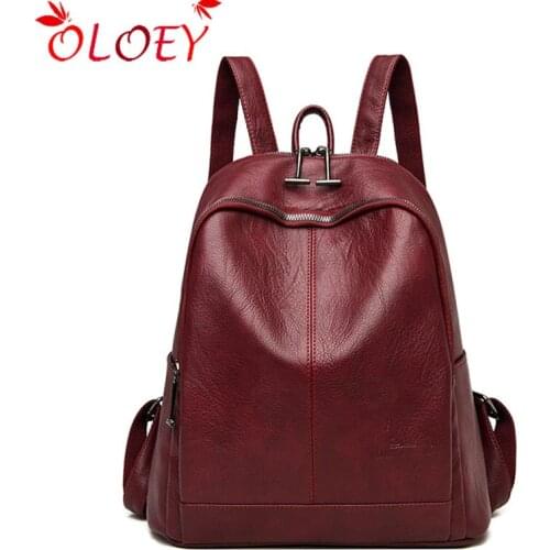 2020 New Solid Color Womens Backpack High Quality PU Leather Women Multifunction Bags Luxury Designer Ladies Bag Mochilas De Mu