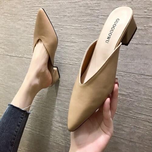2020 New Summer 5CM High Heel Slippers Pointed Square Heel Muller Shoes Womens High Heels Sandals