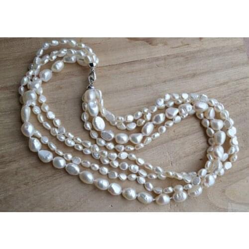 Perfect Womens Pearl Necklace,4 Rows White Color 100% Real Freshwater Pearl Necklace,6-11mm 18 inches Pearl Jewelry