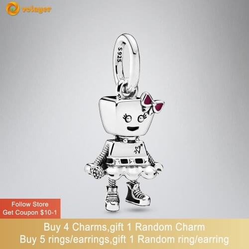 Volayer 925 Sterling Silver Beads Bella Bot Punk Band Dangle Charms fit Original Pandora Bracelets for Women Jewelry Making
