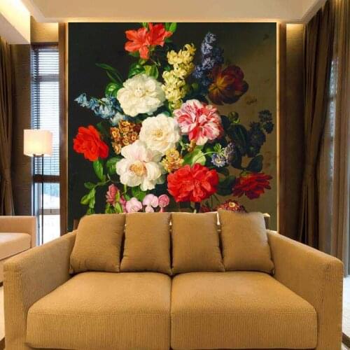 Custom photo wallpaper Western European painting style floral wall paper entrance hallway wall mural wallpaper