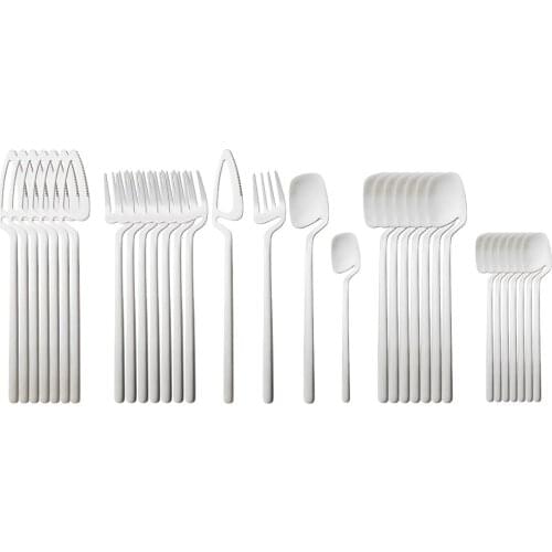 Silver Dinnerware Cutlery 18/10 Stainless Steel Set Table Dinner Knives Fork Spoons Teaspoons Set Sliver Kitchen Party Tableware