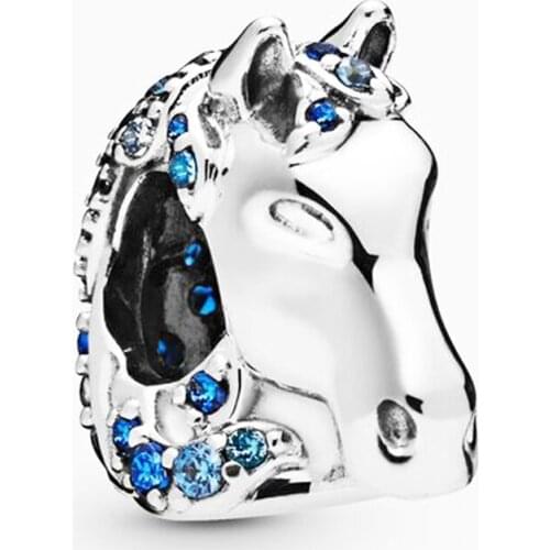 QANDOCCI 925 Sterling Silver Frozen Nokk Horse Charm Beads for Jewelry Fit Europe Bracelet Argent kralen