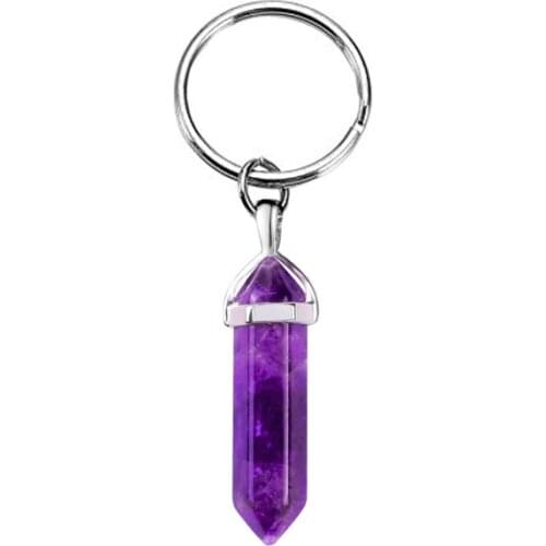 1 PC Fashion Natural Stone Pendant Keychain Natural Quartz Stone Key Rings Pink Crystal Key Chains Accessories Jewelry Gift