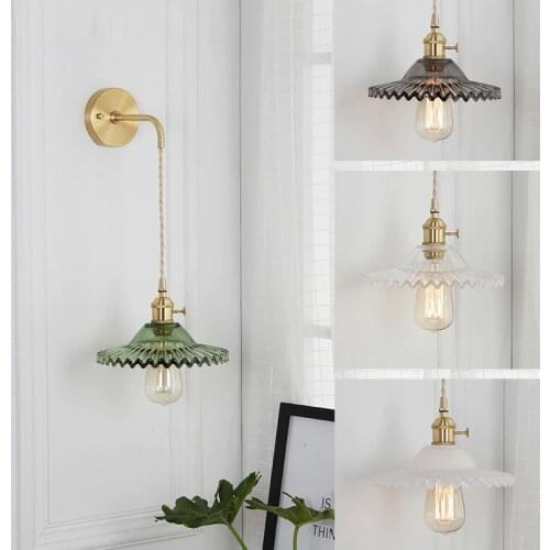 Tiooka Indoor LED Glass Wall Light for Bedroom Modern Brass Sconces with Switch for Aisle Balcony Stair Mirror Front Lamp 220V