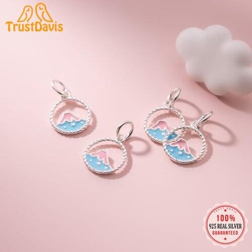 TrustDavis Real 925 Sterling Silver Personality Fashion Round Mountain Charm Pendant Handmade DIY Accessories Fine Jewelry DZ405
