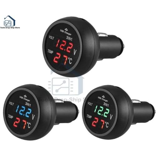 Universal 12V 24V Car Volt Meter Auto LED Digital Voltmeter Gauge Thermometer USB Charger Voltage Meter