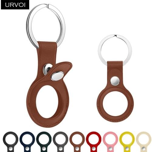 URVOI Leather Key Ring for Apple AirTag Protective Cover Location Tracker Silicone Case stainless steel Secure Holder with ring