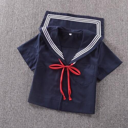 Japanese school girl uniform shirt Kanto lapel front Middle zipper Dark Blue Summer