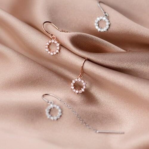 Colusiwei Rose Gold Color Bright Round Dangle Earrings for Women 925 Sterling Silver Long Chain Drop Earrings Fine Jewelry