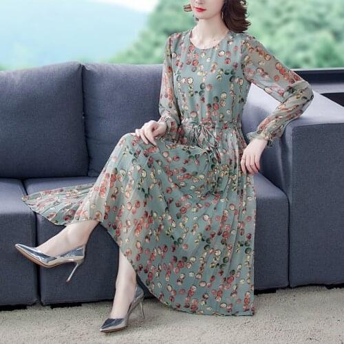 2021 Spring Boho Casual Print Dot Chiffon Dresses Autumn Vintage 3XL Plus Size Long Sleeve Dress Elegant Bodycon Women Vestidos