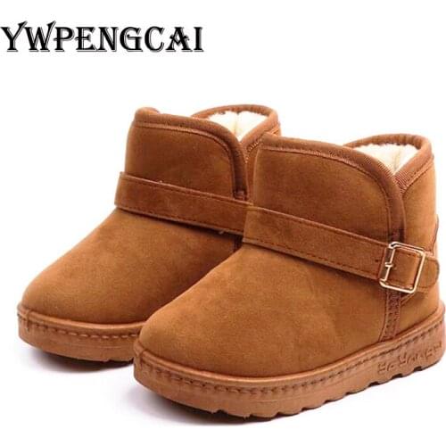 Unisex Boys Girls Winter Boots Buckle Strap Kid Snow Boots Solid Colors Children Fur Boots Warm Thick Plush Boots Size 23-36