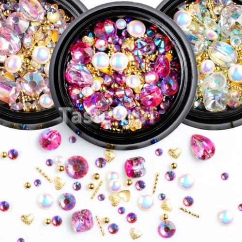 1 pot mixed metal strass nail art decorations rhinestones caviar nail beads glitter nails accessories tool manicure set