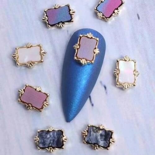 10pcs 3D kawaii Metal Edging Natural Shell Rectangle Alloy Nail Art Rhinestones Manicure Nails Accessories Decorations Charms