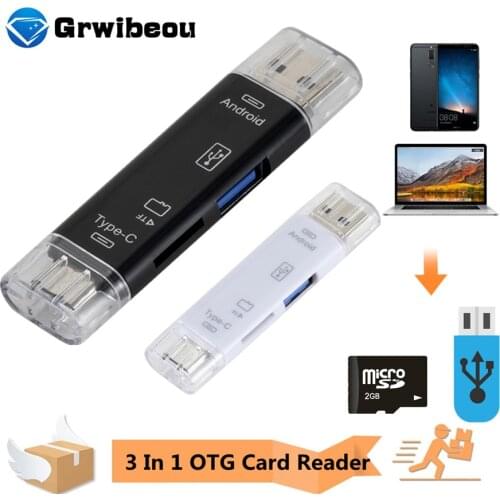 Grwibeou Type C&MicroUSB & USB 3 In 1 OTG Card Reader High-speed Universal OTG TF/USB for Android Computer Extension Readers